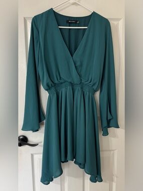 Wells Grace Teal Wrap-Front Long Sleeve Dress